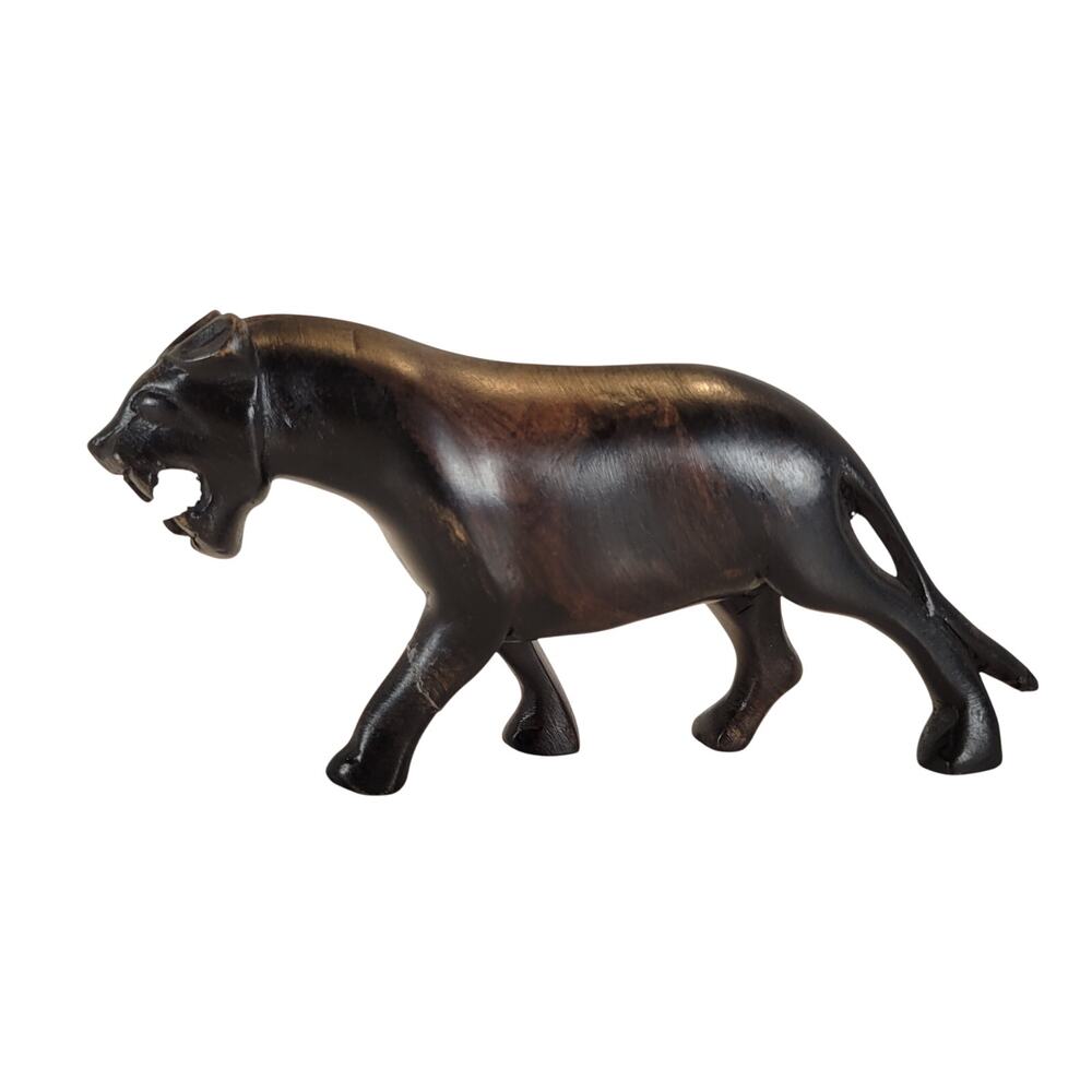 Hand Carved Wood Lion Figurine Safari Jungle Decor 6" Animal Statue  READ